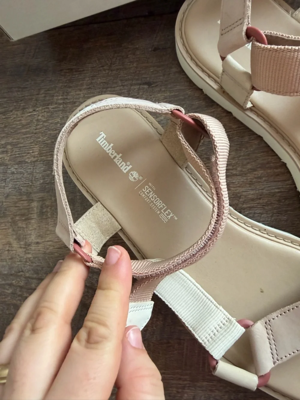 Timberland Women's Blush and Cream Adjustable Strappy Sandals